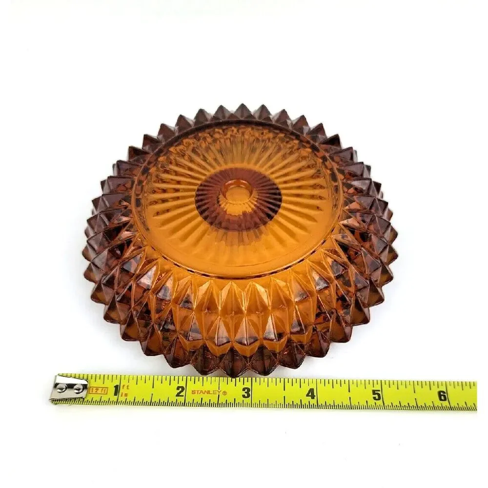 Vintage Indiana Glass Amber Diamond Saw Tooth 2 in 1 Votive Taper Candle Holder